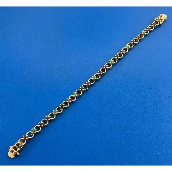 Designer 925 Sterling Silver Vermeil Sapphire Ruby Emerald Tennis Bracelet